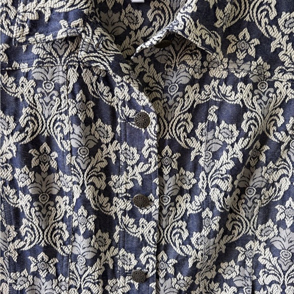Chico’s Jacquard Paisley Marcissa Denim Jacket SZ L Smart Casual Career Stretch - Picture 10 of 15